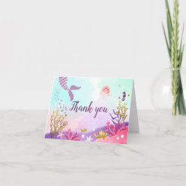 Onder het Zee Mermaid Dank je wel roze Paars Bedankkaart
