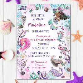 Onder het Zee Mermaid Girl Birthday Party Kaart
