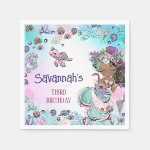 Onder het Zee Mermaid Girl First Birthday Napkins Servet