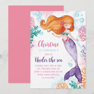 Onder het Zee Mermaid Girls Birthday Party Kaart