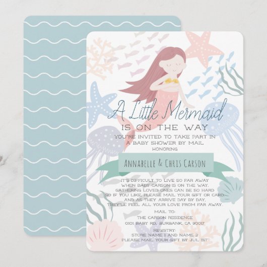 Onder het Zee Mermaid Green Baby shower door Mail Kaart (Voorkant / Achterkant)