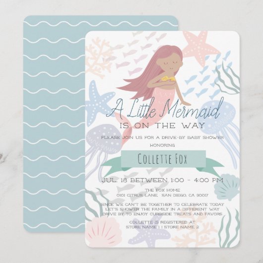 Onder het Zee Mermaid Green Drive-by Baby shower I Kaart (Voorkant / Achterkant)