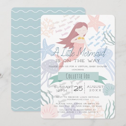 Onder het Zee Mermaid Green Virtual Baby shower Kaart (Voorkant / Achterkant)