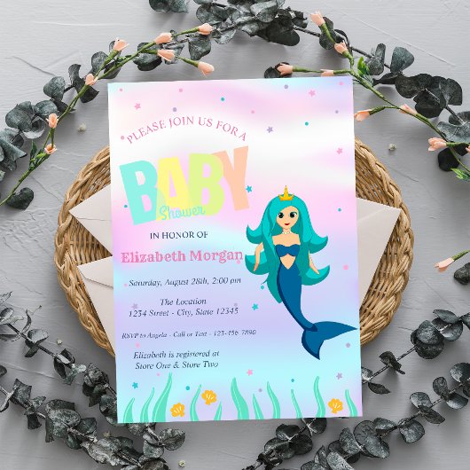 Onder het Zee, Mermaid Holographic Baby shower Kaart