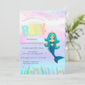 Onder het Zee, Mermaid Holographic Baby shower Kaart (Staand voorkant)