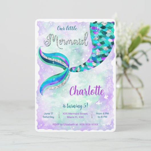 Onder het zee Mermaid Invitation Kaart (Staand voorkant)