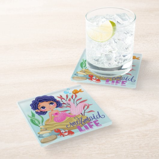 Onder het Zee Mermaid Life Glazen Onderzetter (Schuin)