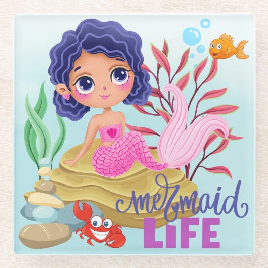 Onder het Zee Mermaid Life Glazen Onderzetter (Voorkant)