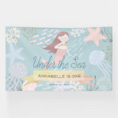 Onder het Zee Mermaid Light Zee Green Birthday Spandoek (Horizontaal)