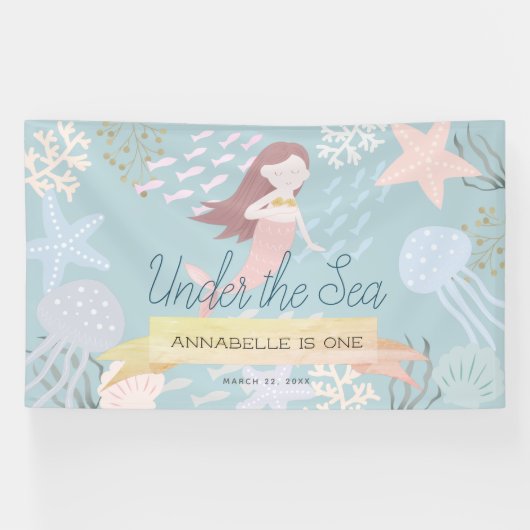 Onder het Zee Mermaid Light Zee Green Birthday Spandoek (Horizontaal)