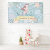 Onder het Zee Mermaid Light Zee Green Birthday Spandoek (Insitu)