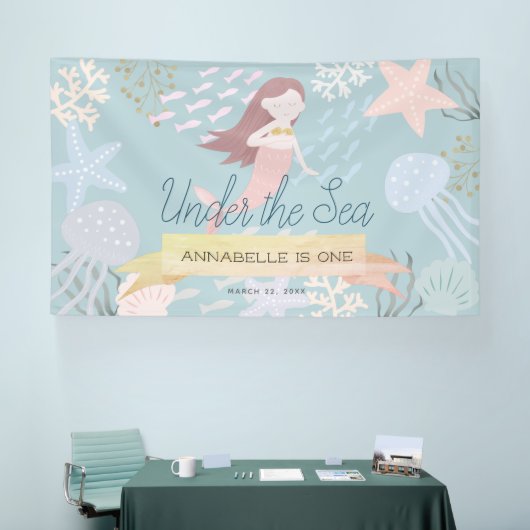 Onder het Zee Mermaid Light Zee Green Birthday Spandoek (Beurs)