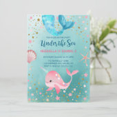 Onder het Zee Mermaid Narwhal Birthday Kaart (Staand voorkant)