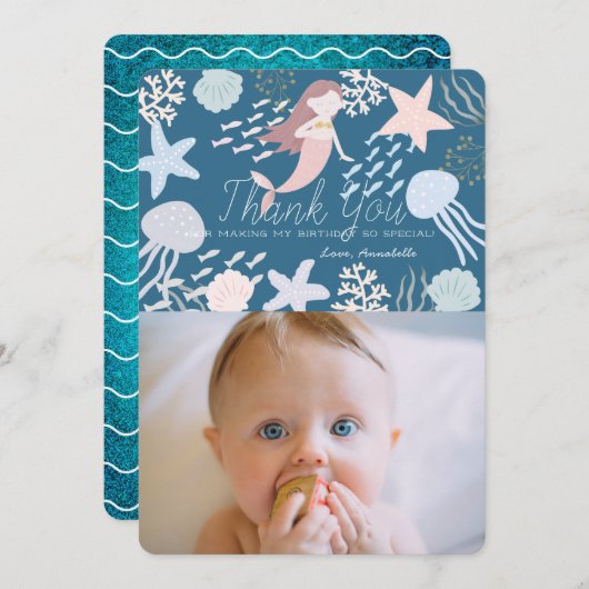 Onder het Zee Mermaid Navy Foto bedankt Kaart (Voorkant / Achterkant)