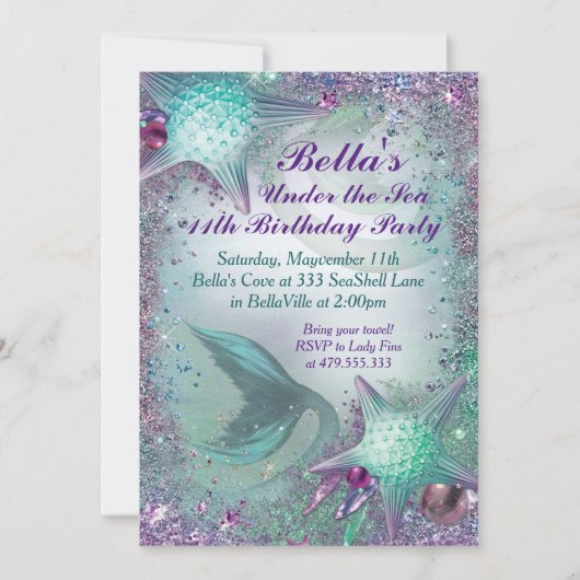 Onder het Zee Mermaid Party Invitations Kaart (Voorkant)