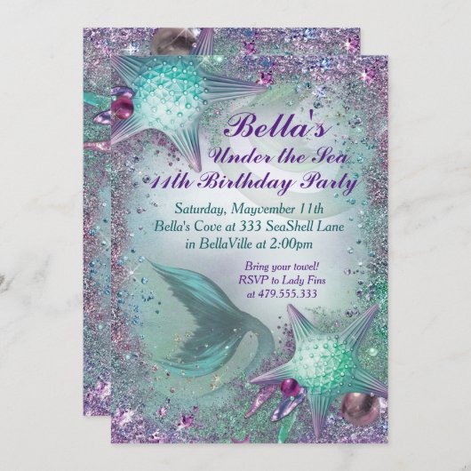 Onder het Zee Mermaid Party Invitations Kaart (Voorkant / Achterkant)