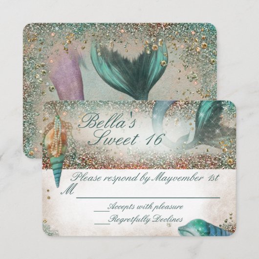 Onder het Zee Mermaid Party Response Kaart (Voorkant / Achterkant)