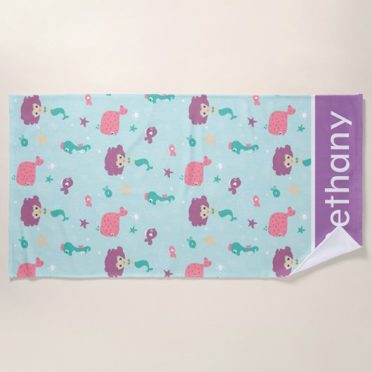 Onder het Zee Mermaid Pattern Personalized Strandlaken (Voorkant)