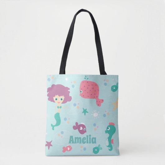 Onder het Zee Mermaid Pattern Personalized Tote Bag (Voorkant)