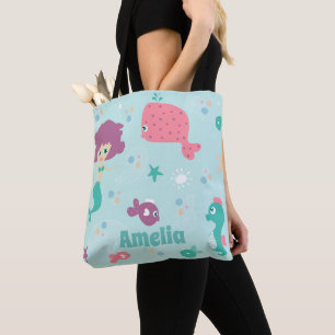 Onder het Zee Mermaid Pattern Personalized Tote Bag