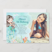 Onder het Zee Mermaid Photo Birthday Invitation Kaart (Voorkant)