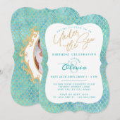 Onder het Zee Mermaid Photo Birthday Invitation Kaart (Voorkant / Achterkant)