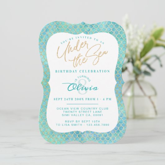 Onder het Zee Mermaid Photo Birthday Invitation Kaart (Staand voorkant)