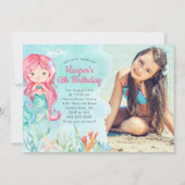 Onder het Zee Mermaid Photo Birthday Invitation Kaart (Voorkant)
