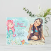 Onder het Zee Mermaid Photo Birthday Invitation Kaart (Staand voorkant)