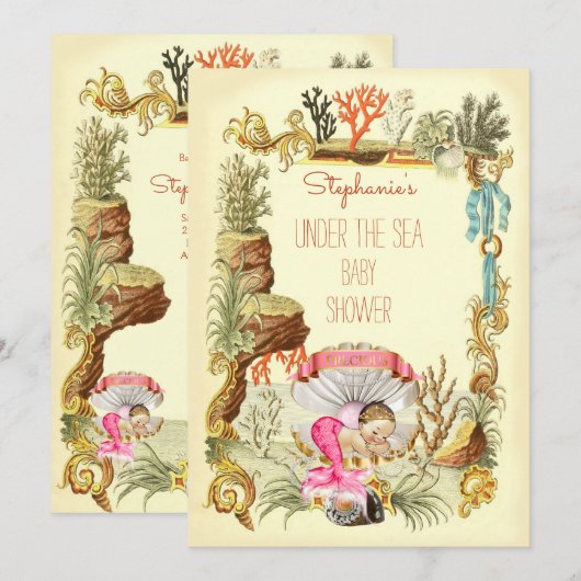 Onder het Zee Mermaid Princess Baby shower Kaart (Voorkant / Achterkant)