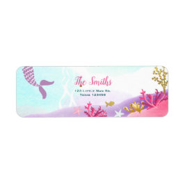 Onder het Zee Mermaid Return Address Label Roze