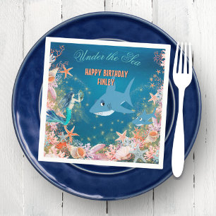 Onder het Zee Mermaid Shark Birthday Party Servet
