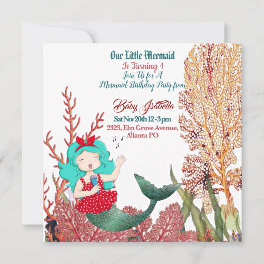 Onder het Zee Mermaid Singing Coral Reef Birthday Kaart (Voorkant)