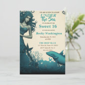 Onder het Zee Mermaid Sweet 16 Uitnodiging (Staand voorkant)