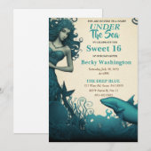Onder het Zee Mermaid Sweet 16 Uitnodiging (Voorkant / Achterkant)