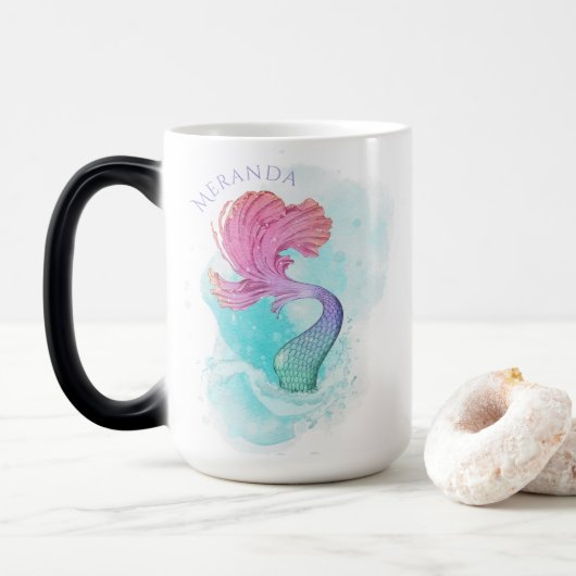 Onder het Zee | Mermaid Tail gepersonaliseerd Magische Mok (Met donut)