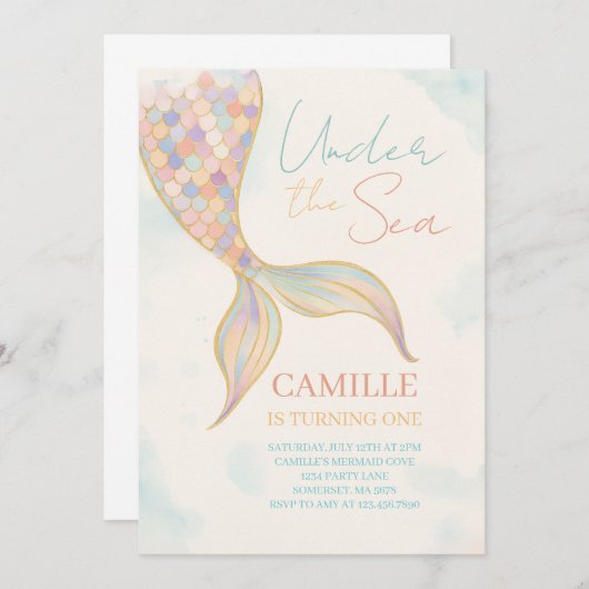 Onder het Zee Mermaid Tail verjaardagsfeest Kaart (Voorkant / Achterkant)
