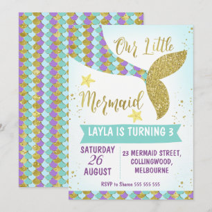 Onder het Zee Mermaid Tail Verjaardagsuitnodiging Kaart