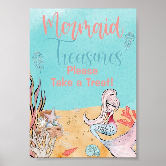 Onder het Zee Mermaid Treasure Favor Sign Poster (Voorkant)