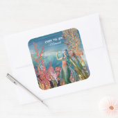 Onder het Zee Mermaid Tropical Coral Reef Birthday Vierkante Sticker (Envelop)