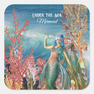 Onder het Zee Mermaid Tropical Coral Reef Birthday Vierkante Sticker