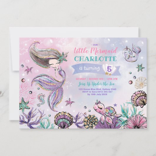 Onder het Zee Mermaid Turtle Narwhal Birthday Kaart (Voorkant)