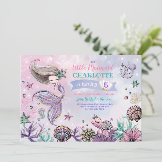 Onder het Zee Mermaid Turtle Narwhal Birthday Kaart (Staand voorkant)