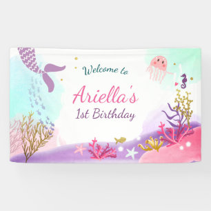 Onder het Zee Mermaid verjaardagsbanner Pink Gold Spandoek