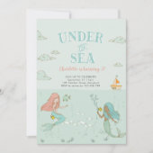 Onder het Zee Mermaid verjaardagsfeestje Uitnodigi Kaart (Voorkant)