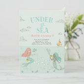 Onder het Zee Mermaid verjaardagsfeestje Uitnodigi Kaart (Staand voorkant)
