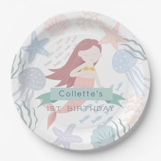 Onder het Zee Mermaid White Birthday Papieren Bordje (Voorkant)