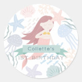 Onder het Zee Mermaid White Birthday Ronde Sticker (Voorkant)
