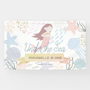 Onder het Zee Mermaid White Birthday Spandoek