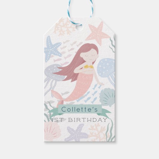 Onder het Zee Mermaid Zee Green Birthday Cadeaulabel (Voorkant)
